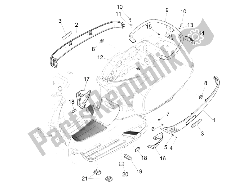 Tutte le parti per il Coperchio Laterale - Spoiler del Vespa LT 125 4T 3V IE E3 Vietnam 2014