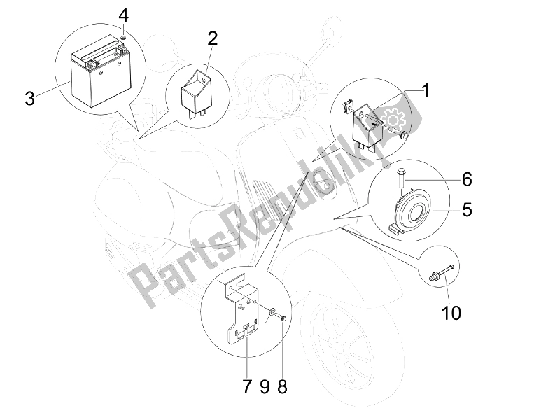 All parts for the Remote Control Switches - Battery - Horn of the Vespa LXV 125 4T Navy E3 2007