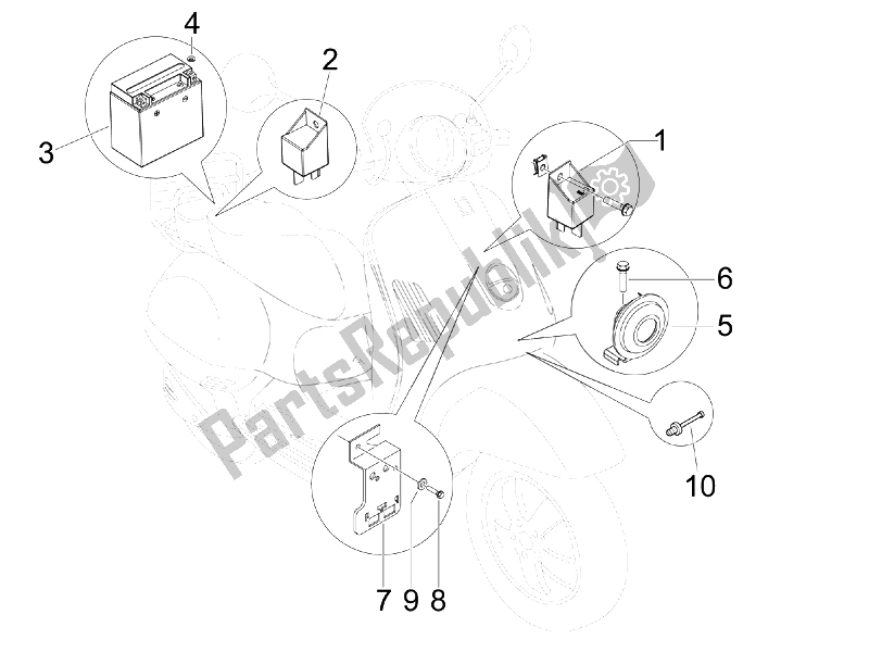 Toutes les pièces pour le Télécommandes - Batterie - Klaxon du Vespa LXV 125 4T Navy E3 2007