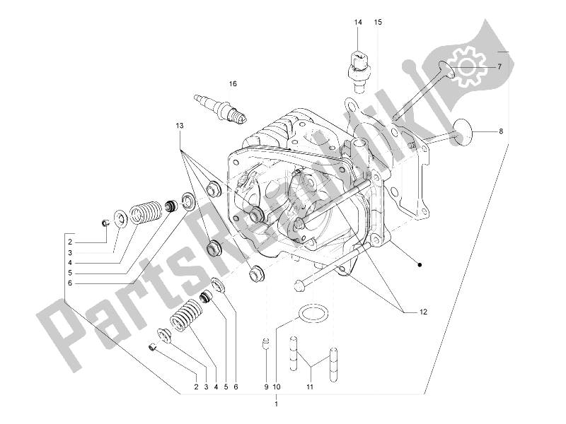 All parts for the Head Unit - Valve of the Vespa S 125 4T 2V E3 Taiwan 2011