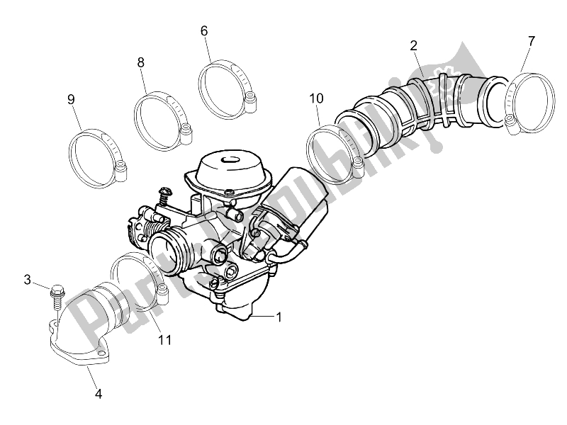 All parts for the Carburettor, Assembly - Union Pipe of the Vespa LX 50 4T USA 2006