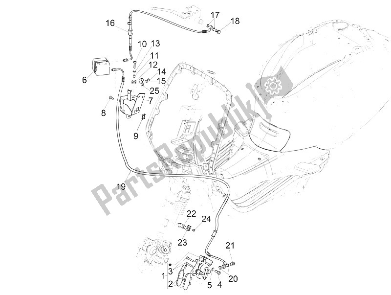 All parts for the Brakes Pipes - Calipers (abs) of the Vespa Vespa Sprint 150 4T 3V Iget E4 ABS USA Canada 2016