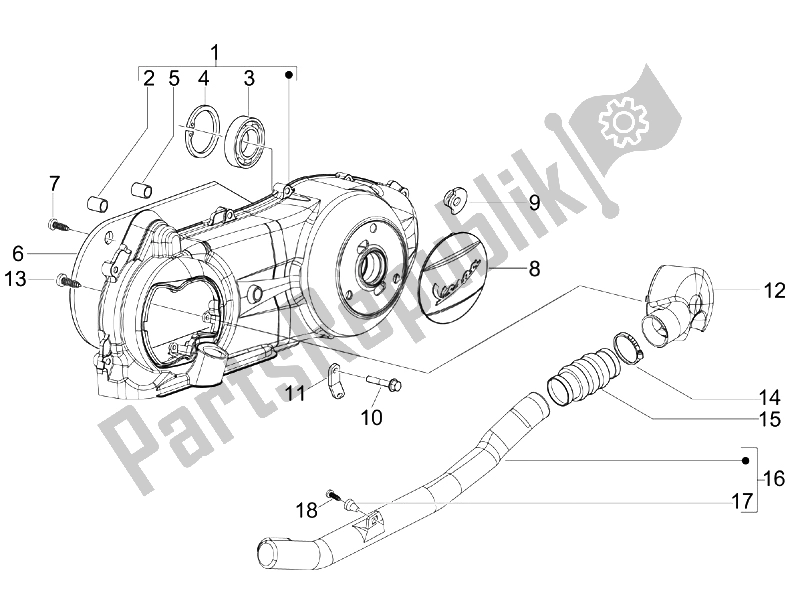 All parts for the Crankcase Cover - Crankcase Cooling of the Vespa LXV 125 4T Navy E3 2007