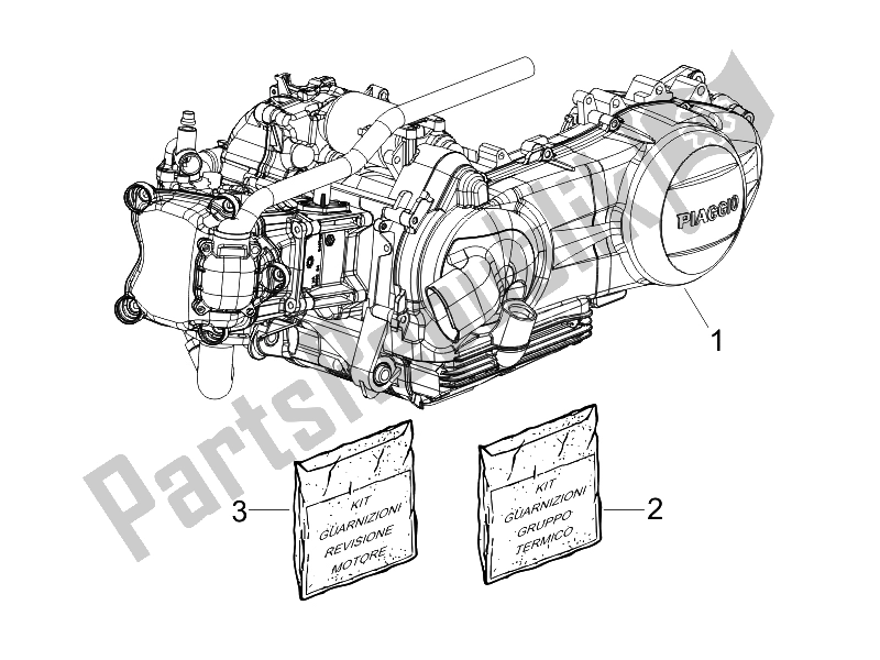 Alle onderdelen voor de Motor Assemblage van de Vespa GTV 250 IE USA 2007