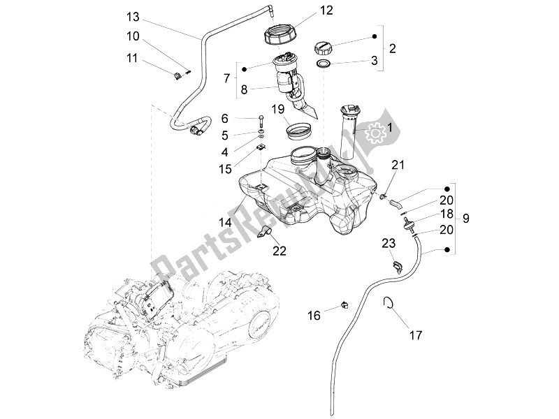 Tutte le parti per il Serbatoio Di Carburante del Vespa LT 125 4T 3V IE E3 Vietnam 2014