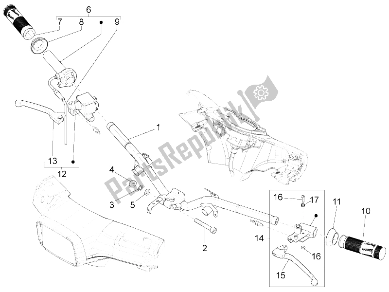 Toutes les pièces pour le Guidon - Master Cil. Du Vespa Vespa S 125 4T 3V E3 IE Asia 2012