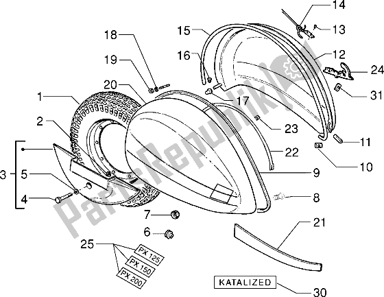 All parts for the Cowls-wheel of the Vespa PX 125 E 1992