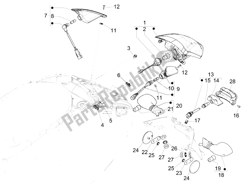 Todas las partes para Faros Traseros - Luces Intermitentes de Vespa Vespa Primavera 50 4T 4V USA Canada 2014