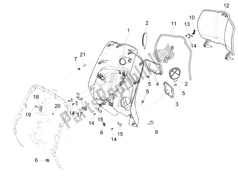 All parts for the Front Glove-box - Knee-guard Panel of the Vespa Sprint 50 2T2V 2014