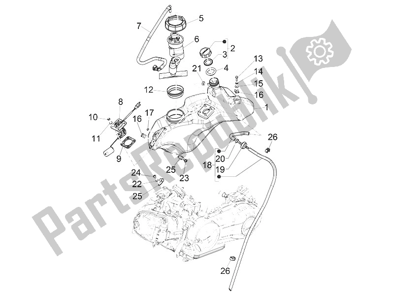 All parts for the Fuel Tank of the Vespa Vespa Sprint Iget 125 4T 3V ABS EU 2016