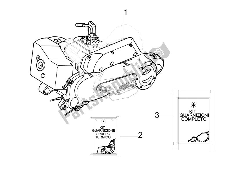 All parts for the Engine, Assembly of the Vespa LXV 50 4T 25 KMH 2012