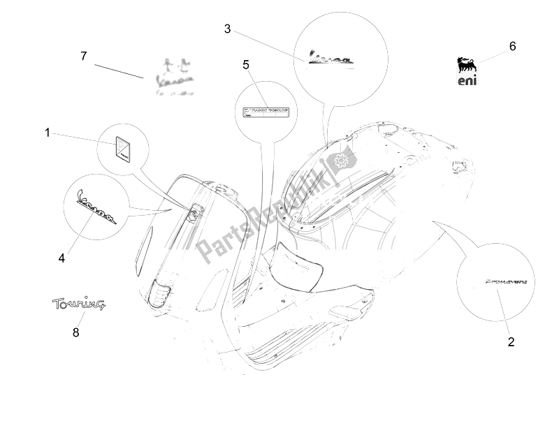 Tutte le parti per il Piatti - Emblemi del Vespa Vespa Primavera 50 2T EU Asia 2014