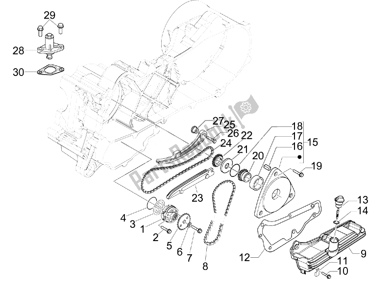 All parts for the Oil Pump of the Vespa Vespa Primavera 50 4T 4V USA Canada 2014