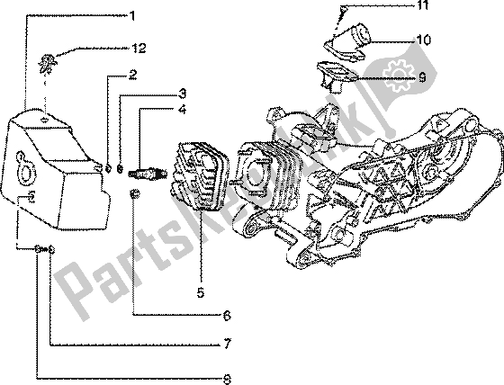 All parts for the Cylinder Head-cooling Hood-inlet And Induction Pipe of the Vespa ET2 50 1997