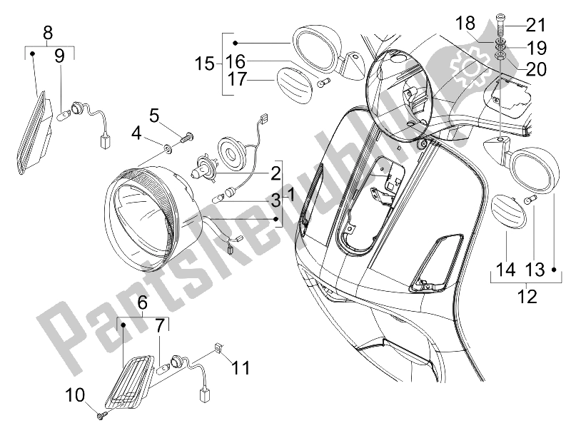 Toutes les pièces pour le Phares Avant - Clignotants du Vespa LX 150 4T USA 2009