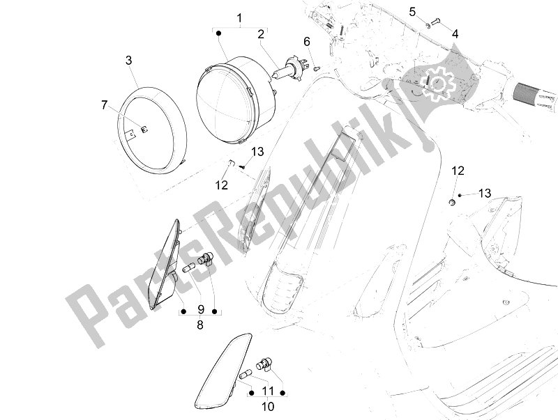 All parts for the Front Headlamps - Turn Signal Lamps of the Vespa 150 4T 3V IE Primavera 2014