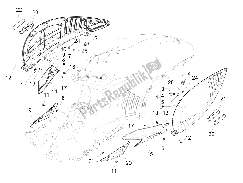 All parts for the Side Cover - Spoiler of the Vespa 946 150 4T 3V ABS 2014