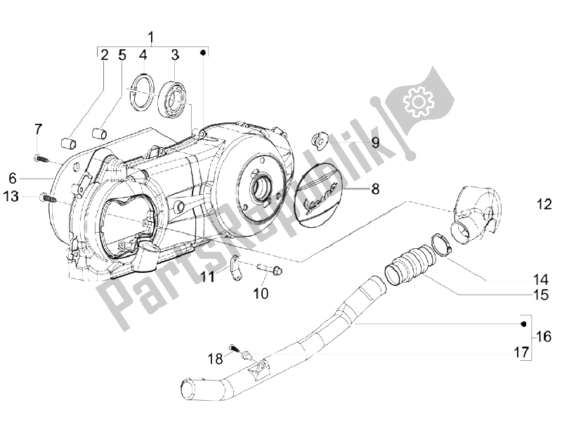 Todas las partes para Tapa Del Cárter - Enfriamiento Del Cárter de Vespa S 125 4T Vietnam 2009