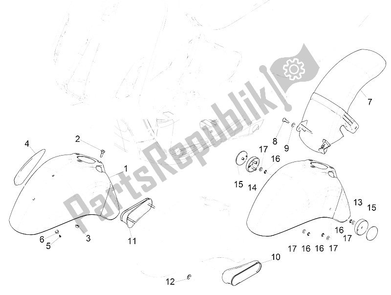 All parts for the Wheel Huosing - Mudguard of the Vespa Vespa Primavera 150 4T 3V Iget Asia 2016