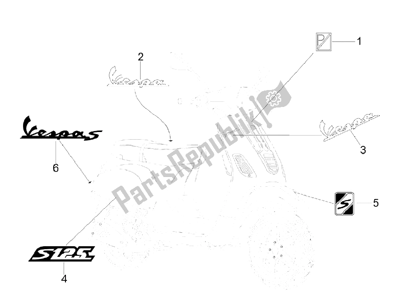 Todas las partes para Placas - Emblemas de Vespa S 125 4T Vietnam 2009