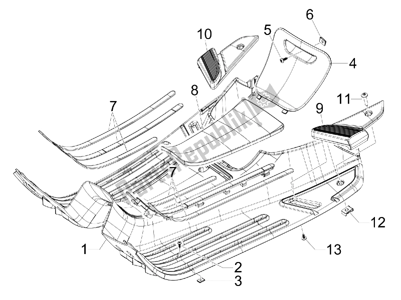 Tutte le parti per il Copertura Centrale - Poggiapiedi del Vespa S 150 4T 2008