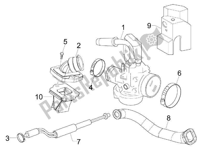 Toutes les pièces pour le Carburateur, Montage - Tuyau Union du Vespa LXV 50 2T Navy 2007