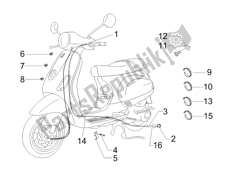All parts for the Transmissions of the Vespa LX 125 4T E3 2006