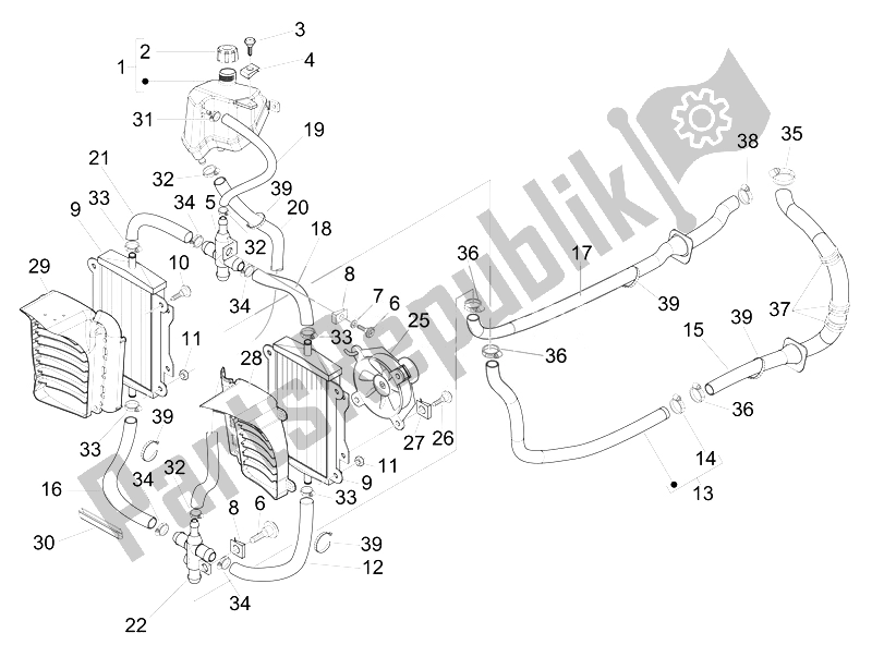 Todas las partes para Sistema De Refrigeración de Vespa Vespa GTS 300 IE ABS USA Canada 2014