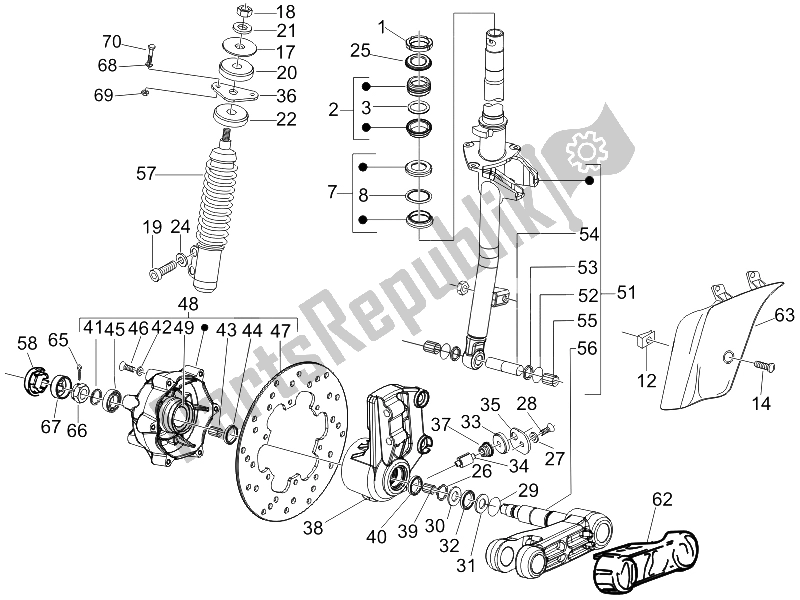 Tutte le parti per il Forcella / Tubo Sterzo - Unità Cuscinetto Sterzo del Vespa LX 150 4T E3 2006