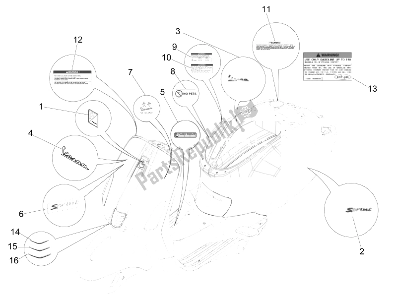 Toutes les pièces pour le Plaques - Emblèmes du Vespa Sprint 50 4T 4V USA 2014