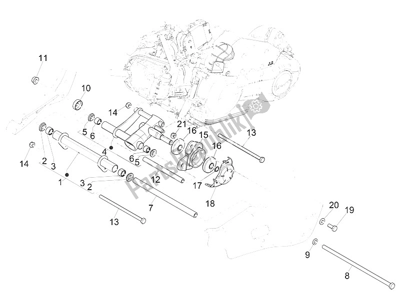 All parts for the Swinging Arm of the Vespa Vespa Primavera 150 4T 3V Iget Asia 2016