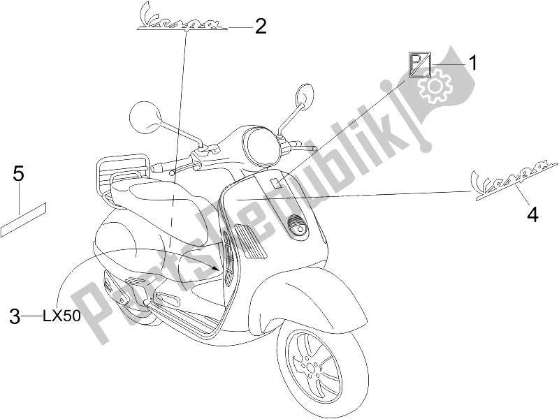 Todas las partes para Placas - Emblemas de Vespa LX 50 2T D 2005