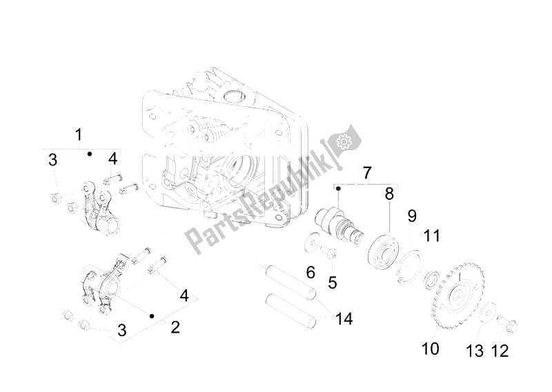 Toutes les pièces pour le Leviers à Bascule Support Unité du Vespa Vespa Primavera 50 2T EU Asia 2014