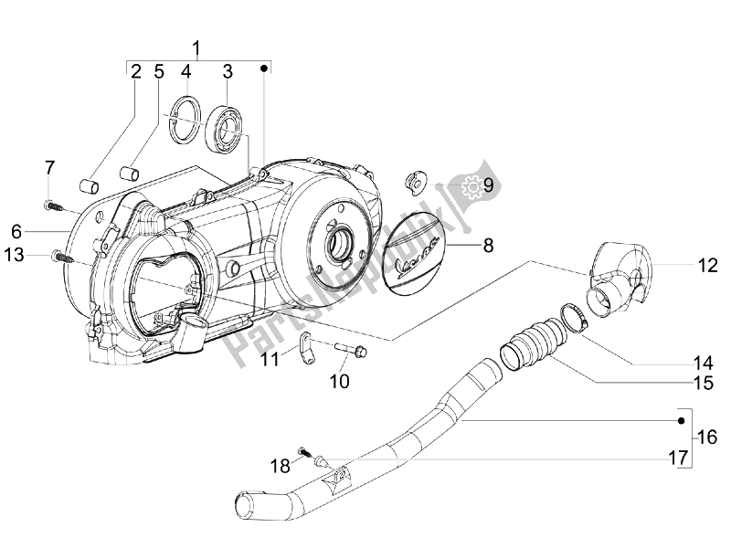 Toutes les pièces pour le Couvercle De Carter - Refroidissement Du Carter du Vespa S 125 4T E3 UK 2007