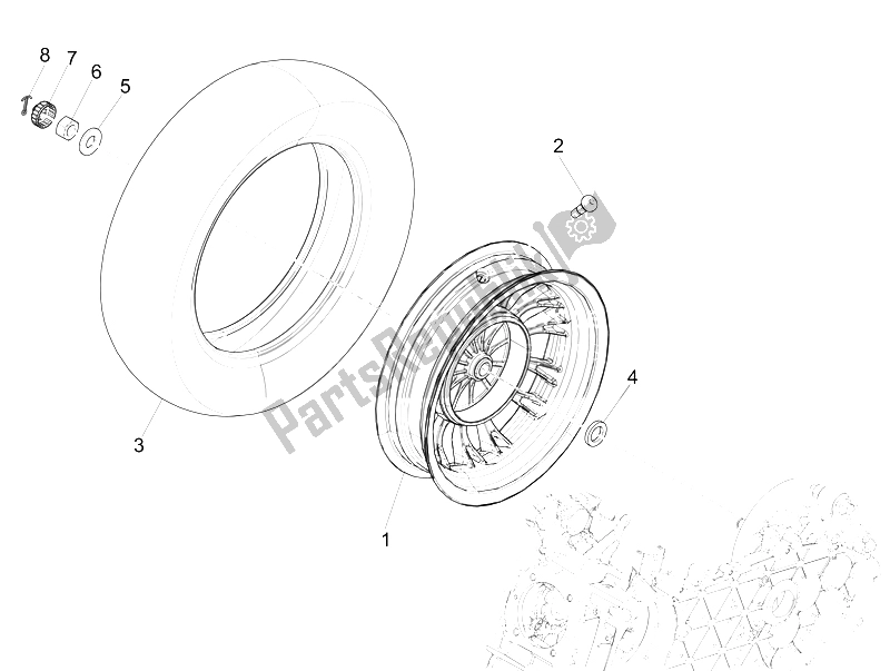 Tutte le parti per il Ruota Posteriore del Vespa 150 Sprint 4T 3V IE China 2015