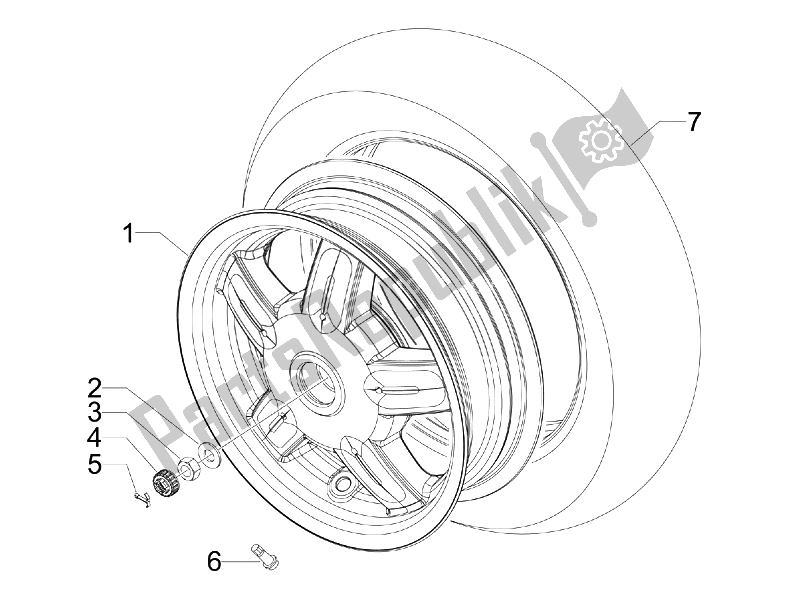 Toutes les pièces pour le Roue Arrière du Vespa LXV 50 2T Navy 2007