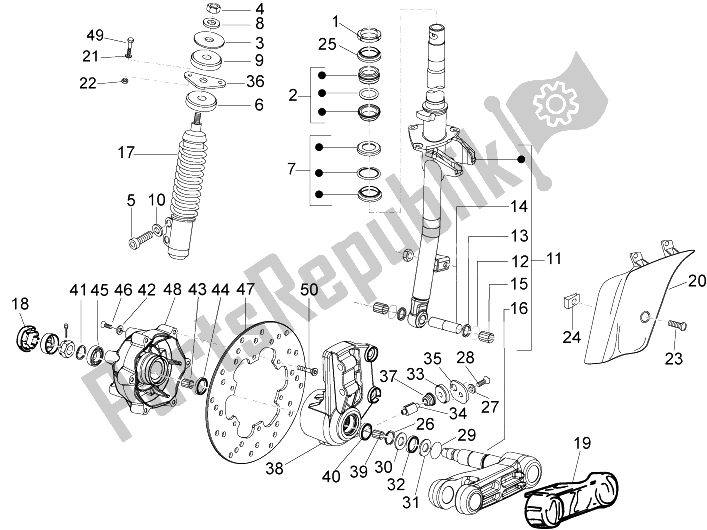 All parts for the Fork/steering Tube - Steering Bearing Unit of the Vespa LX 50 4T 2V 25 KMH NL 2010