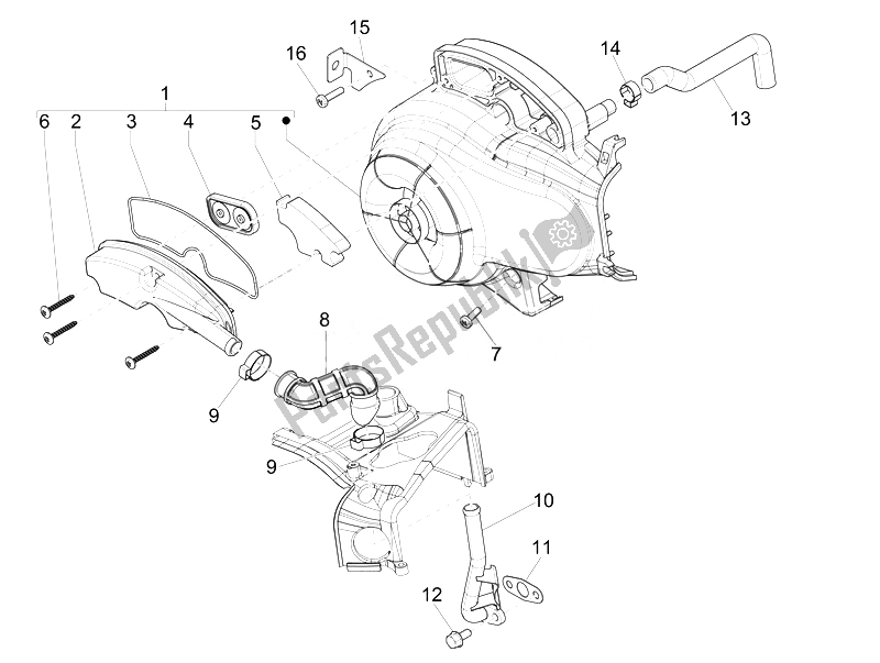 All parts for the Secondary Air Box of the Vespa Vespa Sprint 50 4T 4V USA Canada 2014