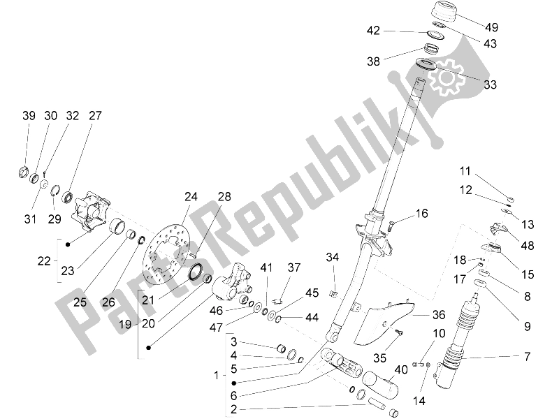 Tutte le parti per il Forcella / Tubo Sterzo - Unità Cuscinetto Sterzo del Vespa S 150 4T 3V IE Vietnam 2012