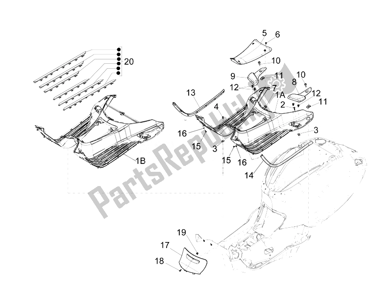 Toutes les pièces pour le Housse Centrale - Repose-pieds du Vespa 50 4T 2V 52 KMH B NL 2014