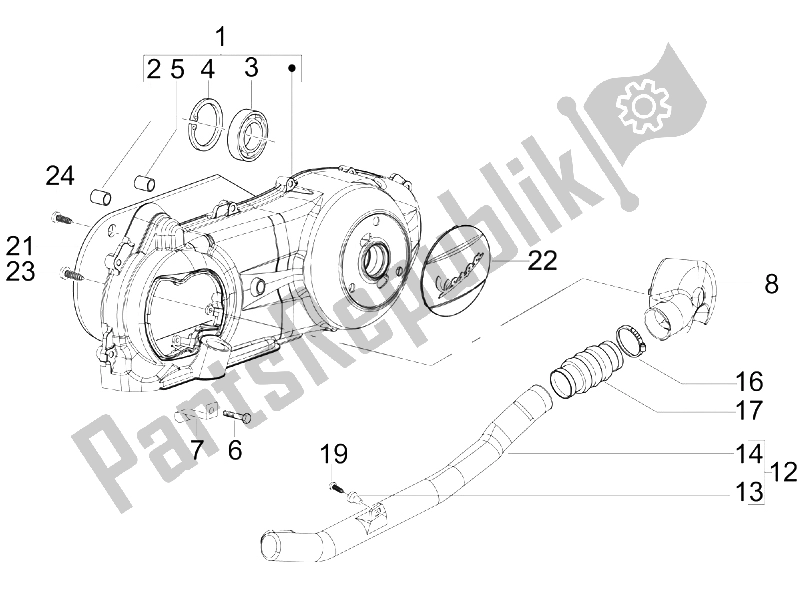 Toutes les pièces pour le Couvercle De Carter - Refroidissement Du Carter du Vespa LX 150 4T USA 2006