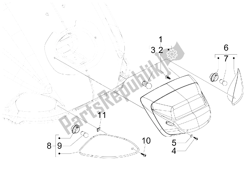 Toutes les pièces pour le Phares Arrière - Clignotants du Vespa S 50 4T 4V College 2008