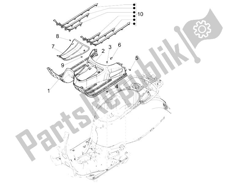 Toutes les pièces pour le Housse Centrale - Repose-pieds du Vespa GTS Super 150 IE 4T 3V 2014