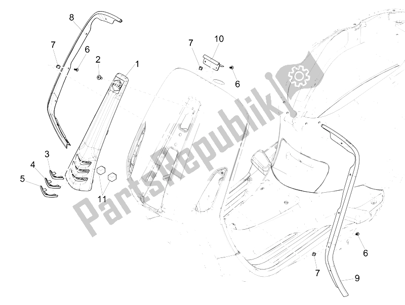 All parts for the Front Shield of the Vespa 50 4T 2V 52 KMH B NL 2014