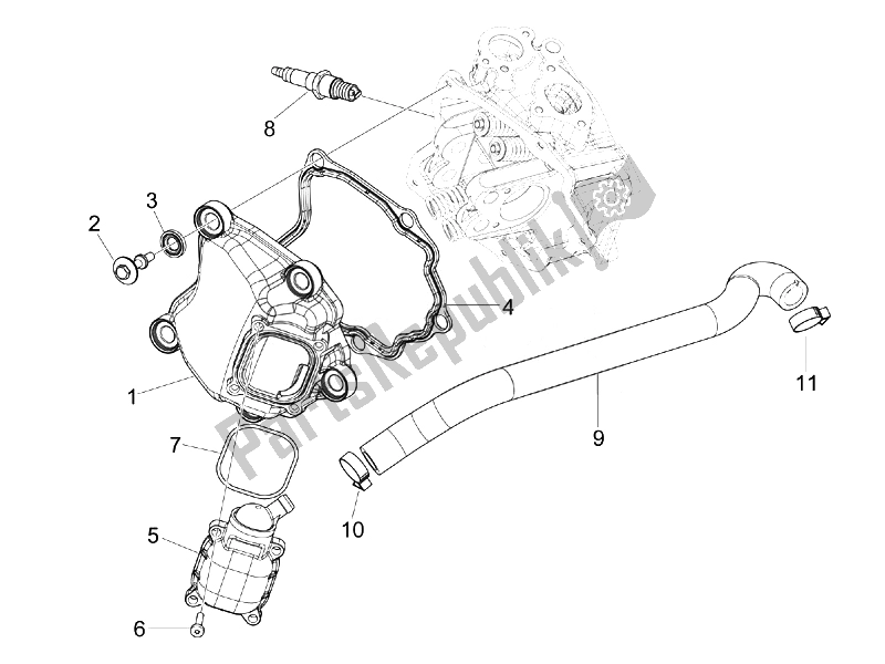 Todas las partes para Cubierta De Tapa De Cilindro de Vespa Vespa GTS 300 IE ABS USA Canada 2014