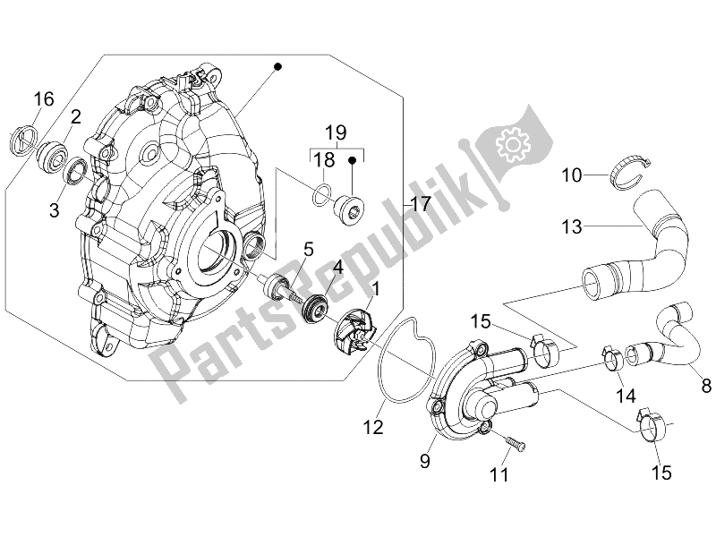 Tutte le parti per il Pompa Di Raffreddamento del Vespa GTS 250 ABS UK 2005