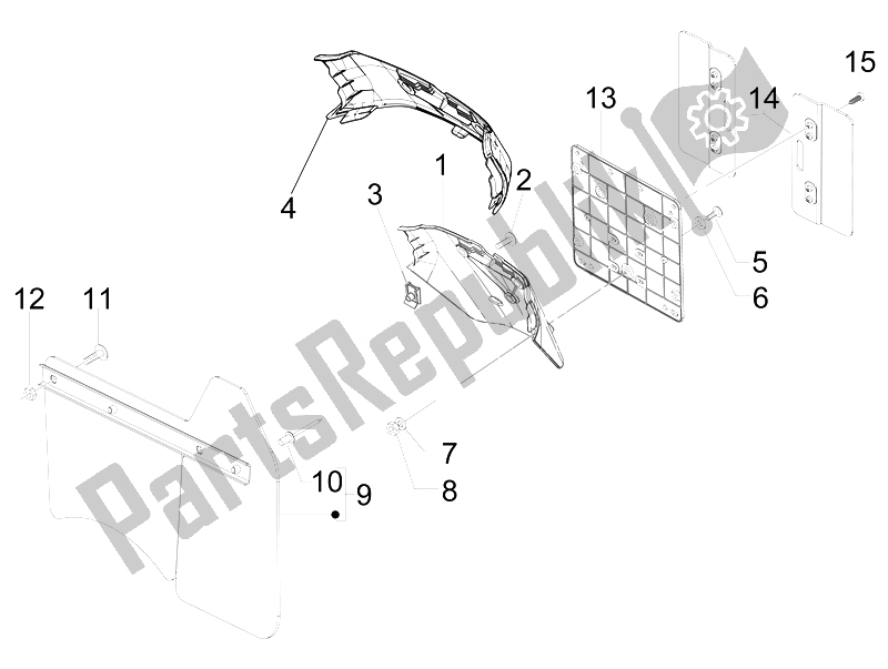 Tutte le parti per il Coperchio Posteriore - Paraspruzzi del Vespa GTS 300 IE ABS China 2014