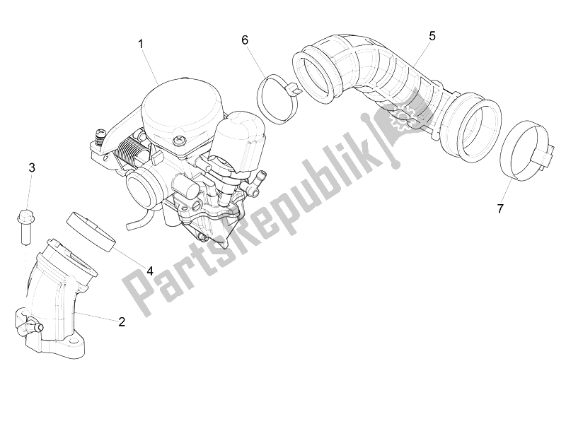 All parts for the Carburettor, Assembly - Union Pipe of the Vespa Sprint 50 4T 2V 25 KMH B NL 2014