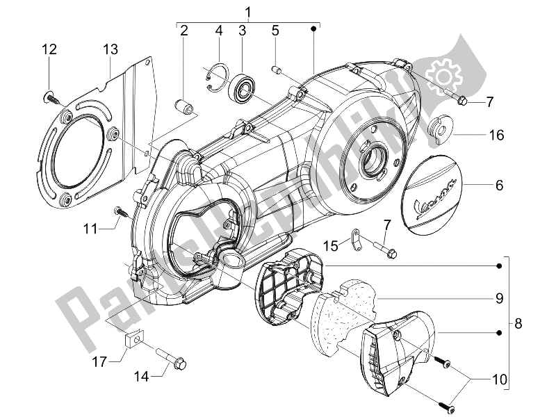 All parts for the Crankcase Cover - Crankcase Cooling of the Vespa GTV 125 4T E3 UK 2006