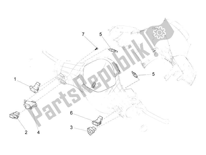 Tutte le parti per il Selettori - Interruttori - Pulsanti del Vespa LT 150 4T 3V IE 2014